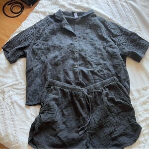 Linen gray button down set